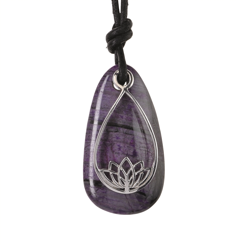 Pendant for front drilled stones "Lotus flower", 30 x 16mm, rhodium plated