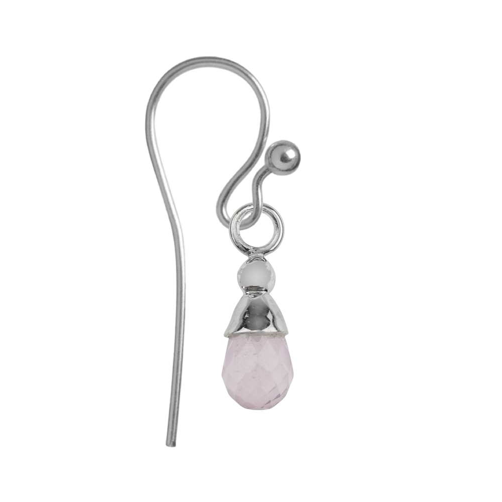 Change component earrings, Rose Quartz, drop (7 x 5mm), platinum plated