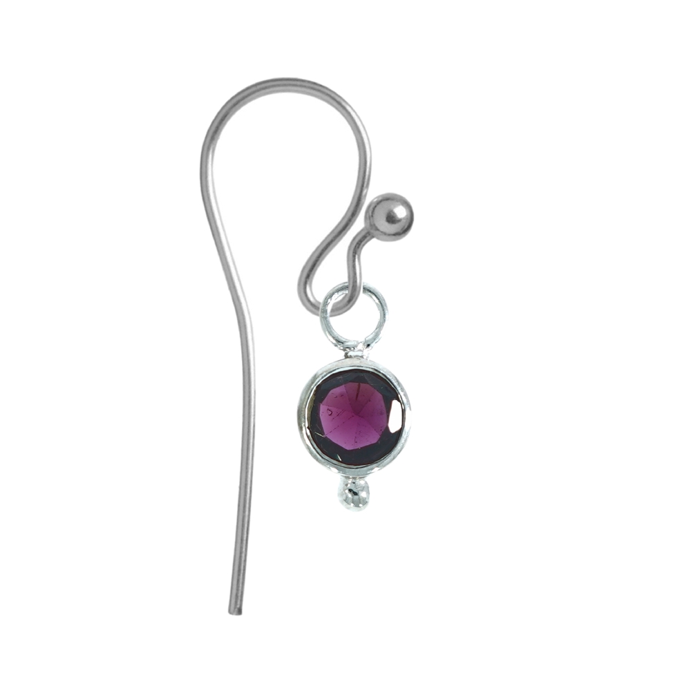 Change component earrings, garnet, round (6mm), faceted, platinum plated