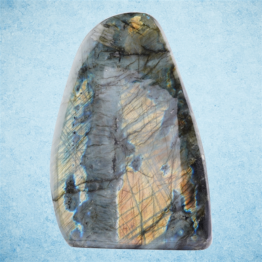 One side polished piece of labradorite, 20.5 x 14 cm, unique 013