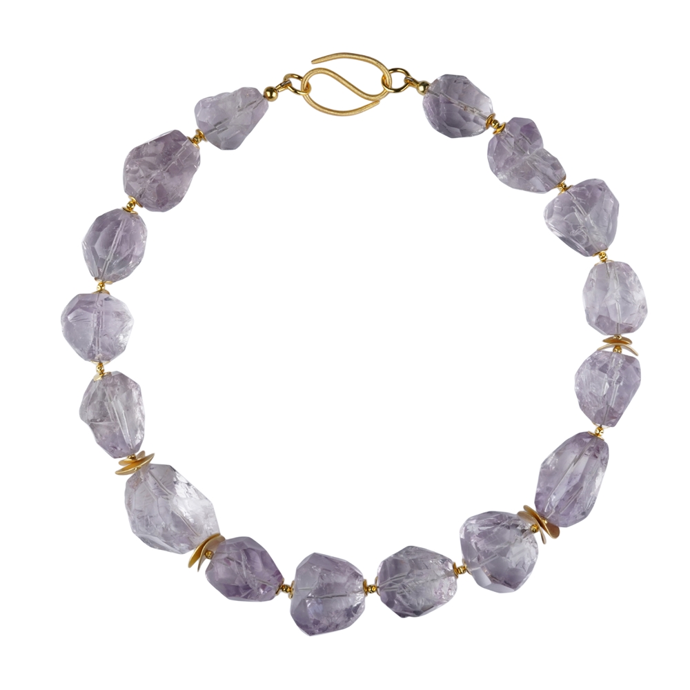 Amethyst necklace, faceted nuggets, gold-plated, unique 001