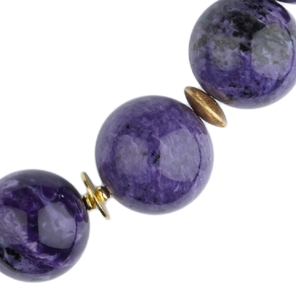 Collana di Charoite, perline (20 mm), placcate oro, unico 001