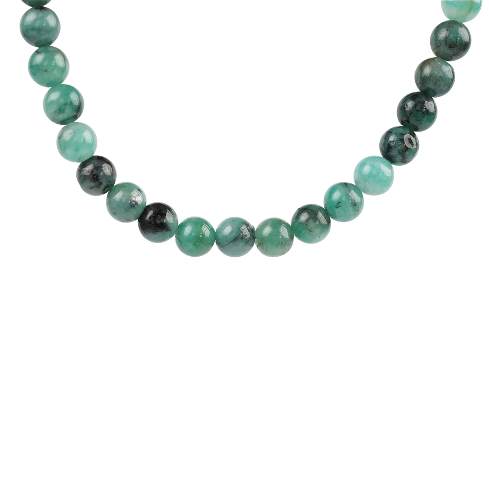 Emerald necklace, beads (6mm), gold-plated, unique 002