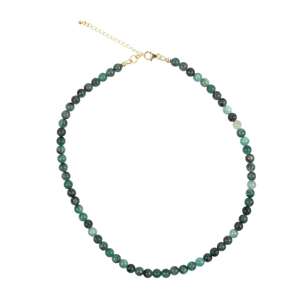 Emerald necklace, beads (6mm), gold-plated, unique 002