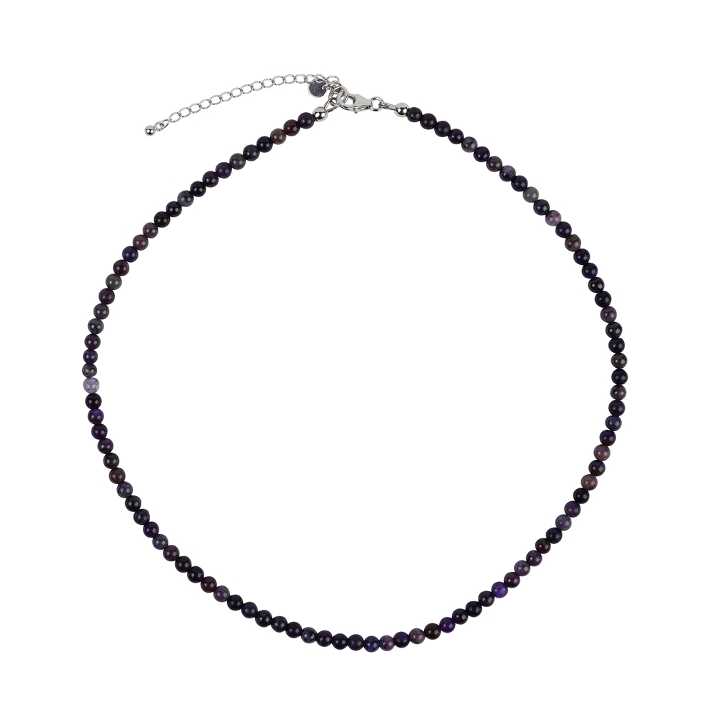 Necklace Sugilite, balls (4mm), rhodium plated, unique #002
