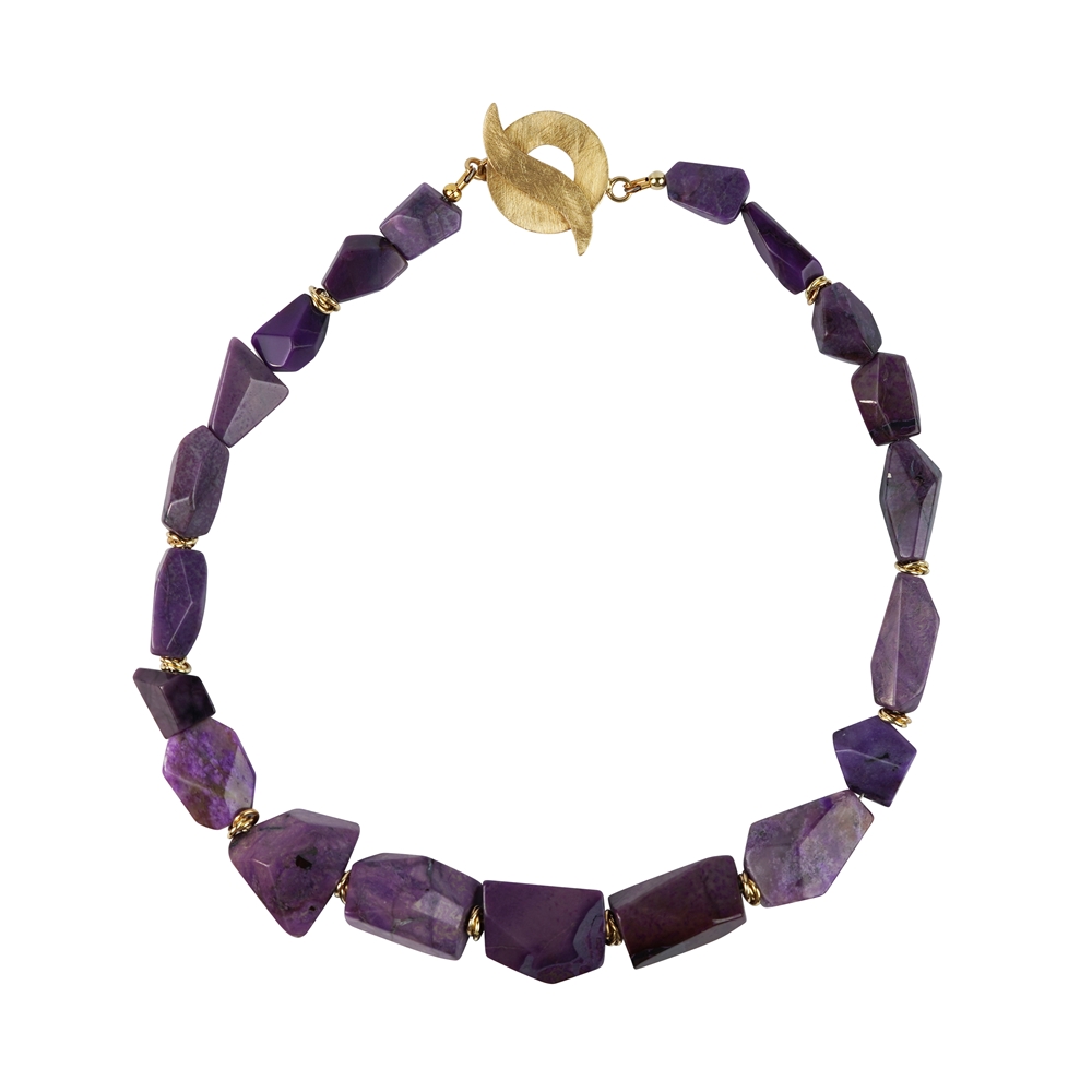 Necklace Sugilite, freeform faceted, gold plated, unique #003