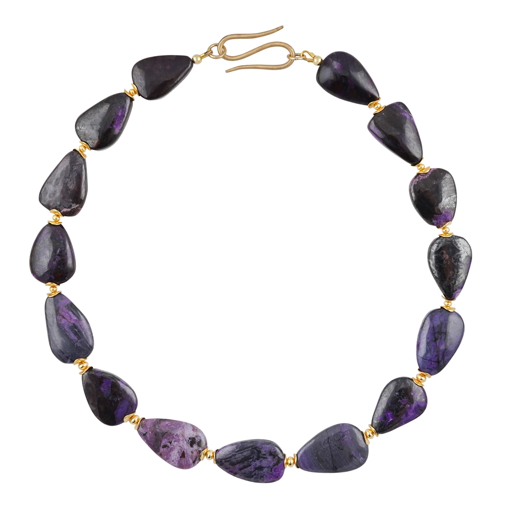 Chaîne d'atelier Sugilite, goutte, doré, Pièces uniques 012 | Marco Schreier