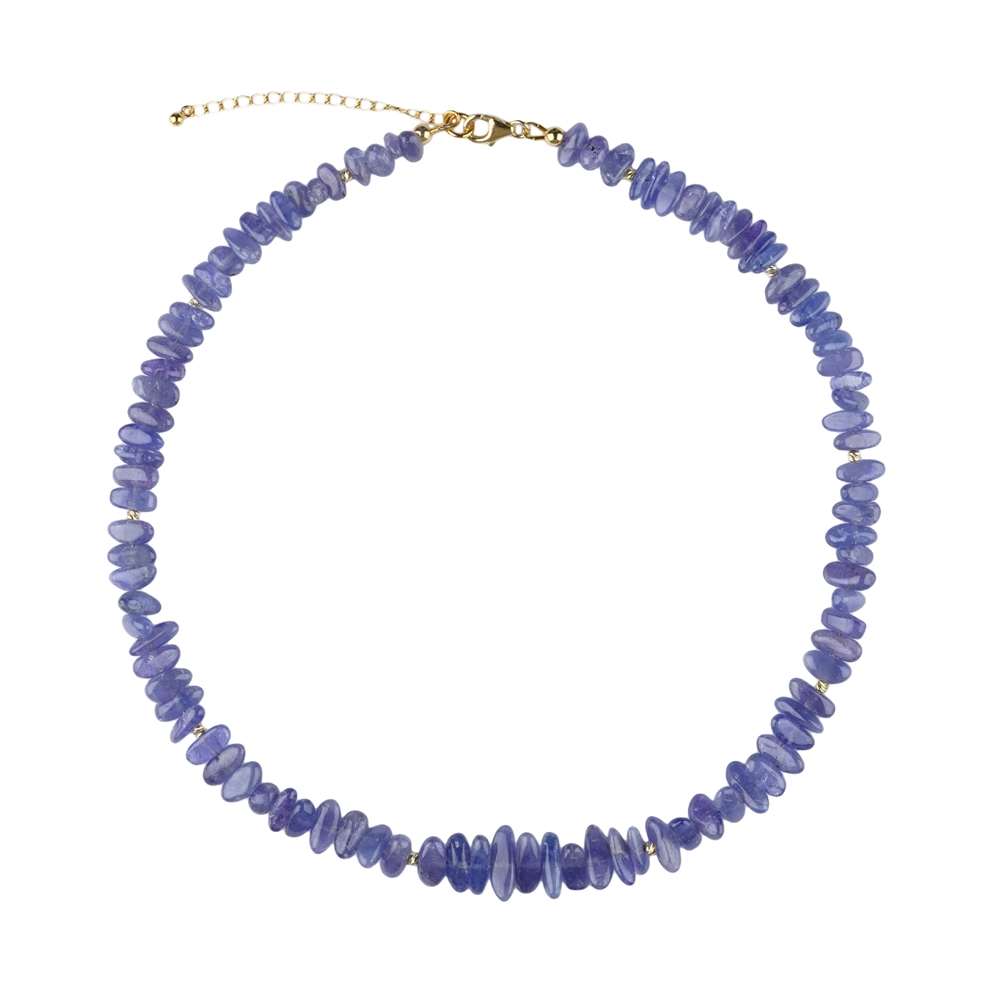 Collana di tanzanite, pietre burattate piatte, unica 008