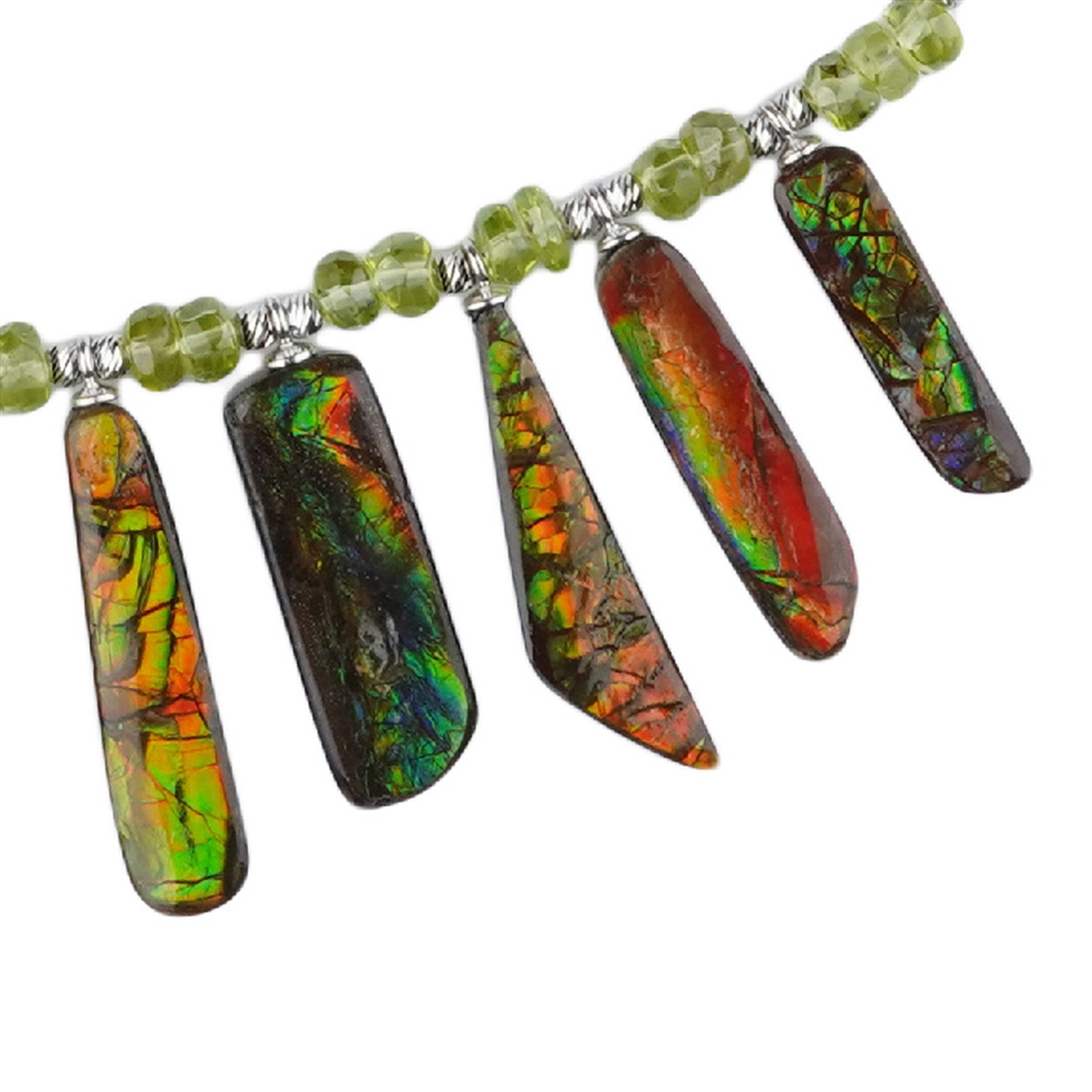 Collier Ammolite, Péridot, Boutons facettés, Pièces uniques 003