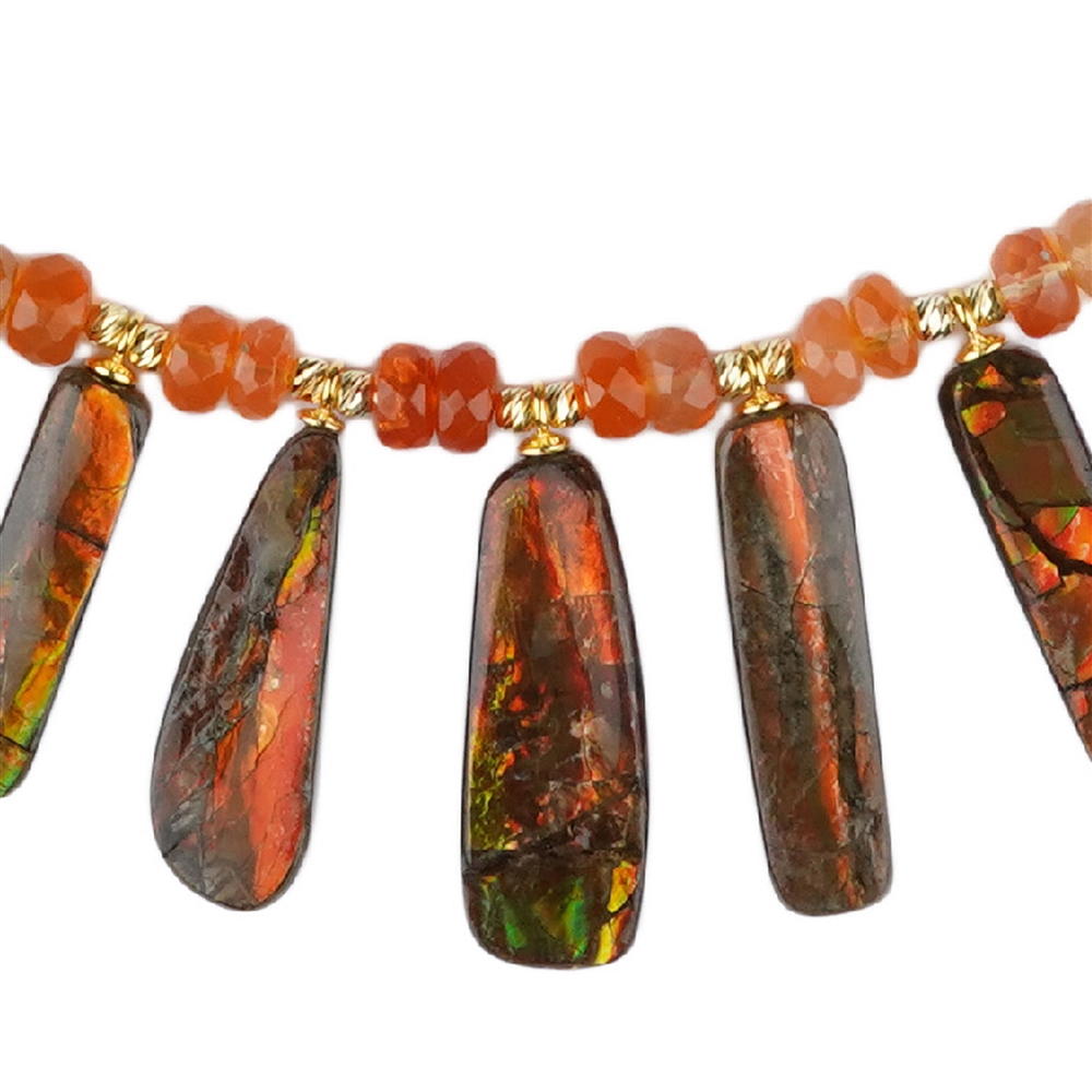 Ammolite necklace, Fire Opal, faceted buttons, unique 004